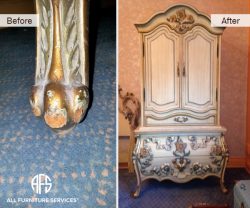 Animal damage wear and tear gilding legs on armoire