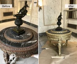 Antique Brass Marble Granite Stone Gold Leaf Table Statue Art Gilding Restoration Finishing