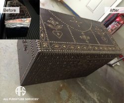 Antique furniture trunk leather restoration