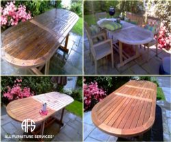 Outdoor furniture table teak oil finish clean sanding