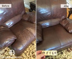 Leather Chair wear and tear discoloration peeling flaking worn color clean match dyeing restoring