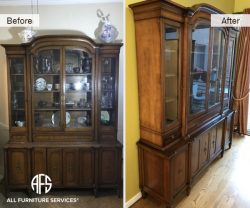 China Buffet Cabinet Restoration Refinishing glass change shelves hardware stain fix