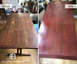 office desk conference table wear and tear heat mark water damage scratch damage repair refinishing top color change stain