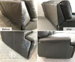 Animal damage cat scratches dog tear chewed leather furniture tear repair color matching dyeing restoring fixing upholstery couch chair cabinet