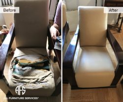 Arm Chair Furniture couch restoration webbing straps padding seat support re upholstery vinyl leather material change animal damage worn