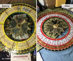 Gambling wheel casino art antique repair restoration painting glass work acrylic asian game play furniture design