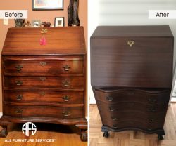 Antique Drop down desk drawer chest cabinet refinishing color stain change dark