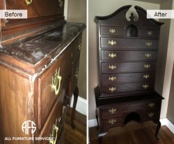 Drawer chest high boy antique cabinet restoration refinishing color stain change