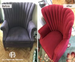 Wing back channel tufted crown chair re-upholstery color fabric change