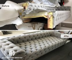 Couch Disassembly Chesterfield Tufted Sofa bed Disassembling Reassembly break down take apart to fit into narrow tight elevator doorway hallway stairway furniture fit problem