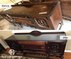 Antique Dresser Credenza refinishing discoloration repair stain lacquer water damage