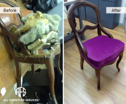 Antique Chair restoration wood refinishing seat re-upholstery fabric change padding webbing coil spring support change