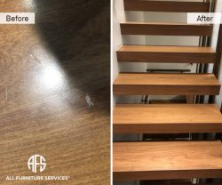 Delivery damage repair hardwood floor steps nicks scratches dents gouges repair fill-in touch up color and finish blend refinish