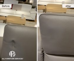 Furniture Leather vinyl upholstery dent pressure mark stretch shrink damage repair heat cure tighten