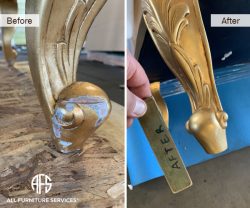 Luxury furniture chair leg gold trim leaf gilded metallic finish touch-up blend restoration repair