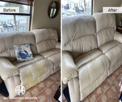 Leather Power electric lift recliner couch repair dicoloration cat scratch dyeing cleaning restoring