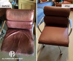 Worn Leather Chair Reupholstery padding cushion change