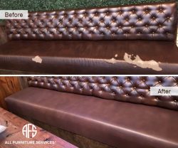 tufted leather vinyl damaged peeled cracked restaurant bench seat upholstery repair