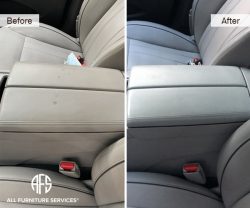 Car plane leather vinyl console discoloration burn damage repair fill color match dye clean