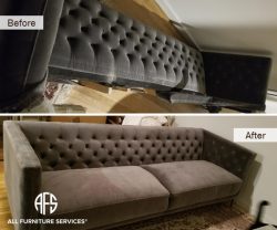 Oversize Tufted couch sofa disassembly assembly to fit break down take apart