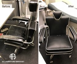 Barber chair medical exam table dental or massage chair upholstery replace vinyl leather material change to new polish restore repair