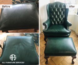 Chair and Ottoman stool repair leather replacing reupholstery crack restoration dyeing restoring in New York New Jersey