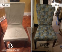 Chair furniture upholstery change material fabric dining room seat re-upholstery add padding loose frame leg NYC