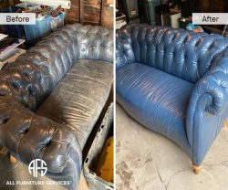 Leather color match or change to different color dye paint sofa chair seat arm back worn discolored old to new restoration furniture service best