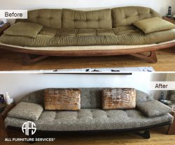 antique designer shaped wooden base tufted sofa furniture upholstery change material fabric chair loveseat nyc new york jersey