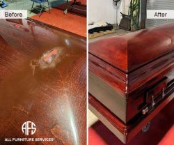 Casket repair wooden furniture repair sentimental items art restoration wood scratch chip gouge repair near me