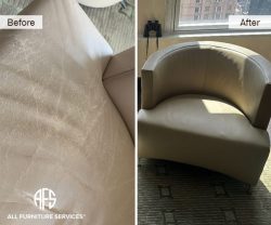 Armchair waxed aniline finished leather conditioning cleaning dyeing enhancing restoring color fix matching add padding and color