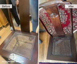 Chair old cane seat redo caning replacement refinish stain repair puncture tear worn area