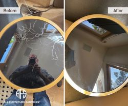 Furniture Glass discoloration paint bubbling mirror top protective finish polish damage repair
