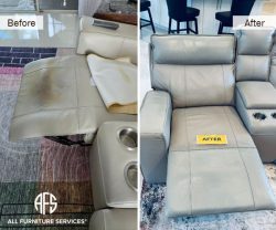 Recliner Leather Vinyl Sofa furniture body oil damage repair color match dyeing stain removal footrest headrest