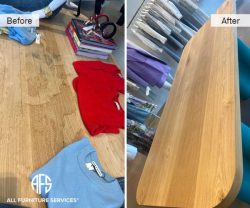 Wooden Sticky residue discolored water damaged top repair refinish