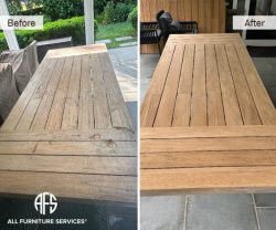 Teak oil maintenance outdoor table refinishing sand clean pressure wash lacquer furniture