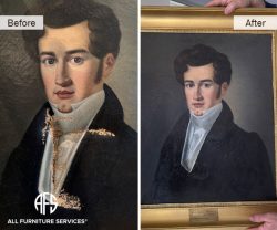 antique oil portrait painting tear paint loss art restoration before after