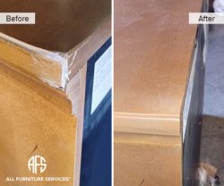 furniture services wood furniture corner edge damage veneer finish repair before after