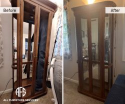wood curio display cabinet glass door repair restoration before after